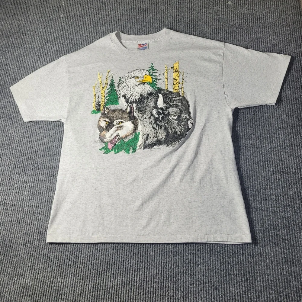 Vtg Hanes Heavyweight Mens Gray Eagle 1992 David McKelvey Shirt XL Made In USA - Picture 1 of 5